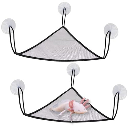 2 Pcs Axolotl Bearded Dragon Lizard Hammock with Large Suctions and Rope No Rust Breathable Mesh Reptile Hammock Tank Accessories for Geckos, Iguanas, Anoles, Snakes, Chameleon (Black)