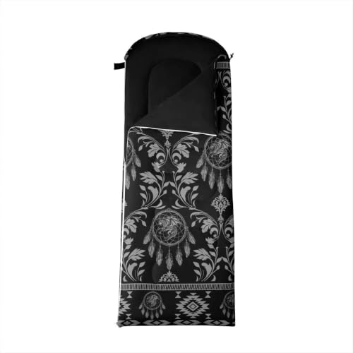 Erosebridal Longhorn Cow Skull Sleeping Bag for Kids Goth Witchy Damask Camping Blanket for Hiking Travel Hunting Sleep Bag - color: Black Dragon Dream Catchers