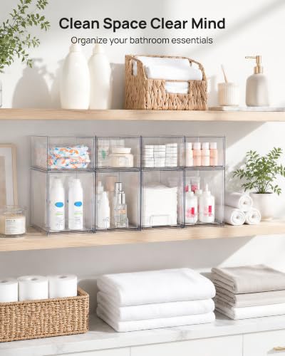 Vtopmart Stackable Storage Drawers Set of 8, Clear Plastic Organizer Bins for Baby Bottle, Beauty Supplies Storage, Ideal for Kichen Countertop, Vanity, Bathroom, Cabinet, Pantry Organization - style: 4 Small+4 High