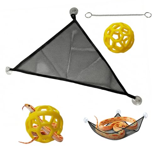 Snake Reptile Enrichment Ball & Hammock Combo, Durable Climbing Gym with Secure Chain - Fun Exercise & Resting Toy for Small Pet Snakes Including Pythons & Iguanas, Anoles, Geckos, Snakes, Chameleon