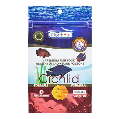 Northfin Cichlid Fish Food, Slow-Sinking Pellets, 2mm, 100g | Cichlid Formula; slow-sinking food for cichlids; made with whole Antarctic krill, herring and sardine; crafted in Canada - size: Net Wt: 100g, style: 2mm