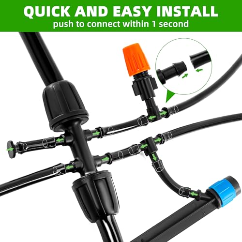 240FT DIY Automatic Drip Irrigation System Kit for Garden | Plant Watering for Greenhouse Patio Lawn, Adjustable Emitters, 5/16" & 1/4" Tubing