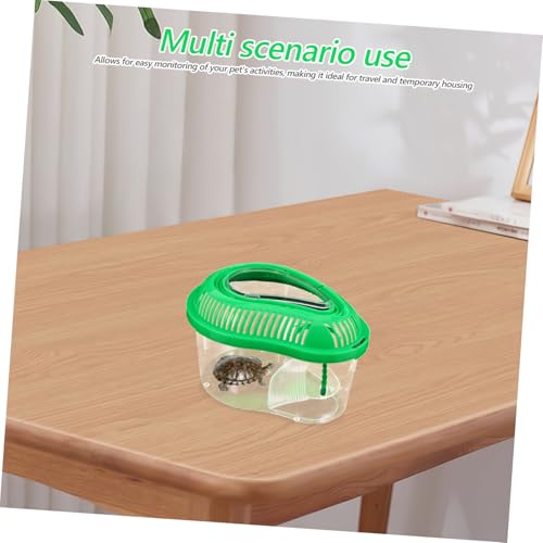 Portable Reptile Feeding Tank with Enclosed Lid Small Green Pet Transport Container for Snake Breeding Turtle and Crab Catching Convenient Handle Sunbathing Platform
