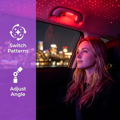 USB Star Projector Night Light, Flexible Gooseneck Adjustable Car Roof Starry Lamp, Romantic Atmosphere Light for Car Bedroom Party (Red) - color: red