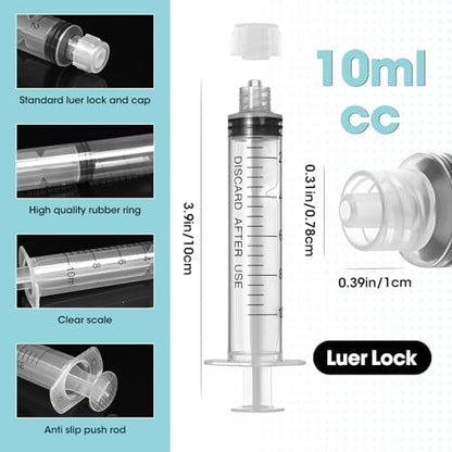 10ml Luer Lock Syringe with Cap and Soft Plastic Tube, 10 Pack | Suitable for Pet Liquids Feeding, Individually Wrapped - size: 10ml - 2.0mm Tube