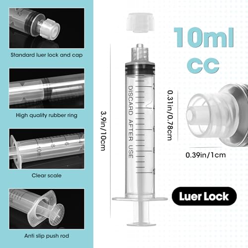 10ml Luer Lock Syringe with Cap and Soft Plastic Tube, 10 Pack | Suitable for Pet Liquids Feeding, Individually Wrapped - size: 10ml - 2.0mm Tube