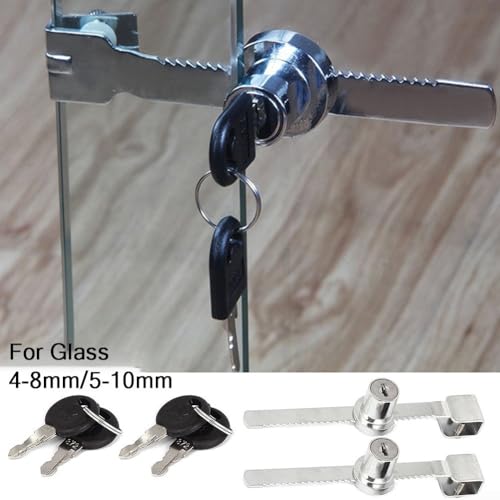 Sliding Glass Door Lock for Reptile Vivarium Terrarium Showcase Display Cabinet, Zinc Alloy Security Latch with Keys, Pet Enclosure Hardware(5-10mm) - size: 5-10mm