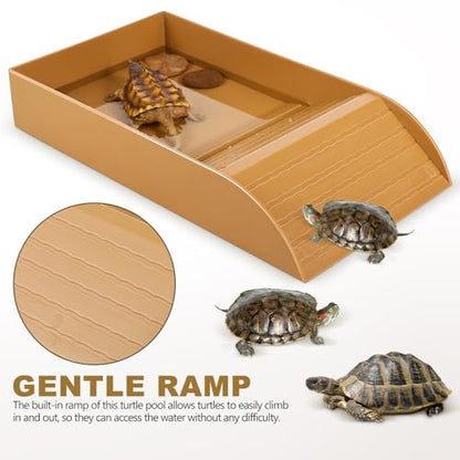 Balacoo Reptile Comfortable Environment Large Plastic with Built-in Ramp Bathing Pool Turtle-Shaped Water Dish Spacious Reptile Soaking Platform Turtle Habitat Accessory