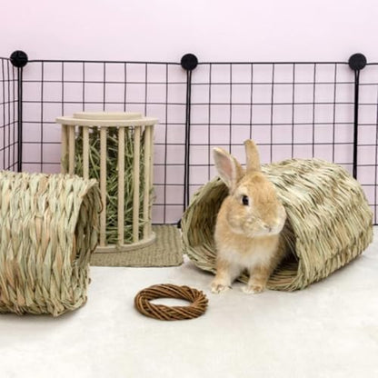 Hamiledyi Rabbit Grass Tunnel,Rabbit Grass Bed Natural Straw Woven Mat Winter Warm Hideaway Hut for Bunny Gerbil Ferrets Chinchilla Guinea Pig - size: Medium(9.1x7.5x6.7in)