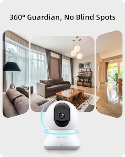 blurams Security Camera 2K, Baby Monitor Dog Camera 360-degree for Home Security (White + 64GB TF Card) - color: White-1Pack + 64GB TF Card