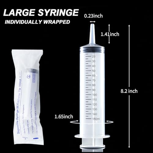 4 Pack 150mL Large Syringe for Liquid with Tip Cap, Plastic Liquid Syringes Individually Sterile Sealed - style: 150mL