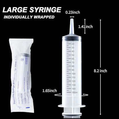 4 Pack 150mL Large Syringe for Liquid with Tip Cap, Plastic Liquid Syringes Individually Sterile Sealed - style: 150mL