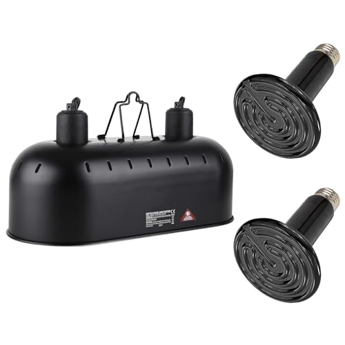 15 inch Dual Reptile Light Fixture Reptile Heat Lamp | Max 150W, 2PCS 150W Ceramic Heat Emitter, Double Dome UVB Light Fixture, For Terrarium and Tortoise Habitat - size: 15inch with 2PCS 150W ceramic heat emitter