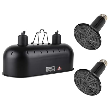 15 inch Dual Reptile Light Fixture Reptile Heat Lamp | Max 150W, 2PCS 150W Ceramic Heat Emitter, Double Dome UVB Light Fixture, For Terrarium and Tortoise Habitat - size: 15inch with 2PCS 150W ceramic heat emitter