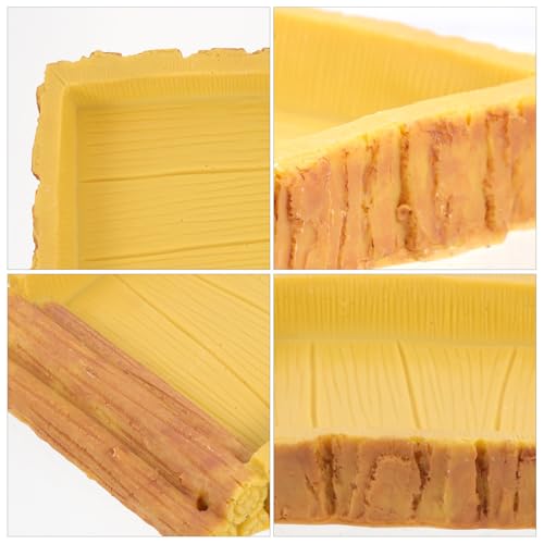Tortoise Water Bowl Reptile Feeding Dish Food Storage Container Yellow Wood Grain Plastic Basin for Turtle Habitat and Reptile Terrarium Accessories