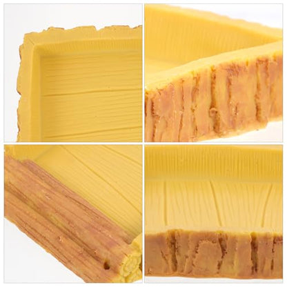 Tortoise Water Bowl Reptile Feeding Dish Food Storage Container Yellow Wood Grain Plastic Basin for Turtle Habitat and Reptile Terrarium Accessories