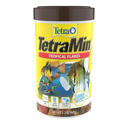 TetraMin Tropical Flakes Fish Food, 2.2 oz | Complete Daily Diet For Top-And-Mid Feeding Tropical Fish, Protein For Growth & Prebiotics for Digestion, Clear Water Formula - size: 2.2 Ounce (Pack of 1)
