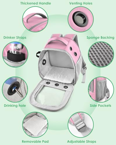 DBNESS Guinea Pig Carrier Backpack, Portable Rabbit Travel Carring Bag for Pet Bunny Chinchilla Bearded Dragon Hamster Parrot Outgoing Pouch Case with Water Bottle Holder & Detachable Pad (Pink) - color: Pink