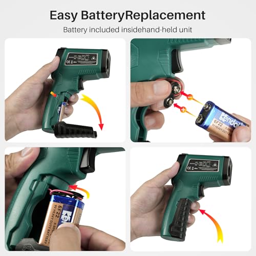 Infrared Thermometer for Cooking, Gedaye Surface Laser Temperature Gun with Laser Pointer 13:1, Metal Probe, Adjustable Emissivity, -58℉ to 1562℉, Thermal Thermometer Gun for Pizza Oven Engine HVAC - color: Green