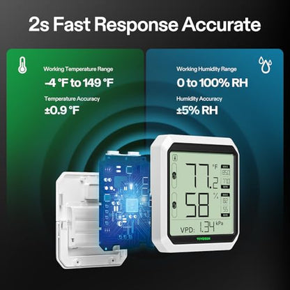 VIVOSUN Digital Hygrometer Thermometer, Humidity Meter with Probe, App | Wireless Bluetooth, Indoor, VPD, Data Storage, Dual Channels with Sensor Probe, Battery Included - style: Thermometer with External Probe