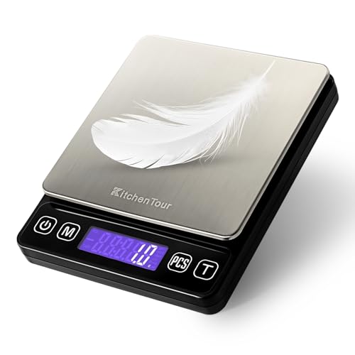 KitchenTour Digital Kitchen Gram Scale - 3000g/0.1g - High Accuracy Precision Food Scale with 9 Units(g/oz/ml/lb/lb:oz/gn/ozt/DWT/ct) - Meat Scale with Back-Lit LCD Display(Batteries Included) - color: Black, size: 3000g/0.1g