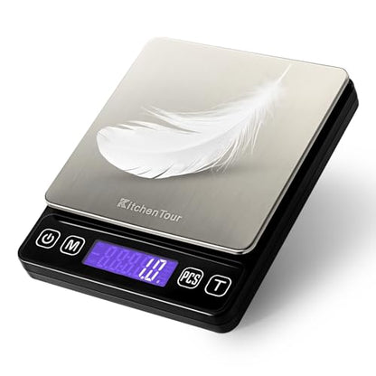 KitchenTour Digital Kitchen Gram Scale - 3000g/0.1g - High Accuracy Precision Food Scale with 9 Units(g/oz/ml/lb/lb:oz/gn/ozt/DWT/ct) - Meat Scale with Back-Lit LCD Display(Batteries Included) - color: Black, size: 3000g/0.1g