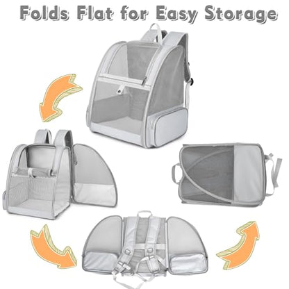 Cat Backpack Carrier, Large Pet Carrier Backpack with Kitten Wand Feather Toy for Medium Small Dog Cat Puppy Kitty Bunny up to 15lbs, Ventilated Mesh Kitten Bookbag for Travel Walking Outdoor (Grey) - color: Grey