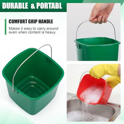 Zhehao 6 Pcs 3 Quart Bucket for Cleaning Small Sanitizer Bucket for Restaurant Square Plastic Pail with Handles for Home, Offices, Commercial Use, Food Service (Red,Green) - color: Red,green