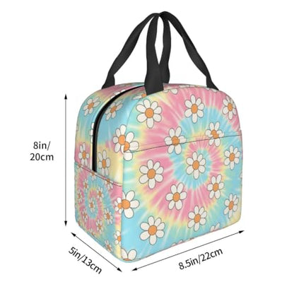 Adult Tie Dye Print Insulated Lunch Box Cooler | Tie Dye Daisy Print, Waterproof Nylon Thermal Tote, Lightweight Portable Cooler for Daily Commute - color: Pattern (699)