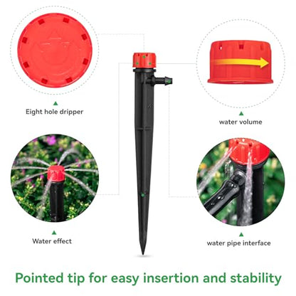 50pcs Adjustable Drip Irrigation Emitters: Garden Drippers for 1/4" Tubing | 360 Degree Water Flow, 5-Inch Arrow Stake, for Garden/Lawn/Planter Beds, Compatible with 4-7mm Tubing, Diy Watering System - size: 50pcs Drip Emitters for 1/4" Tubing