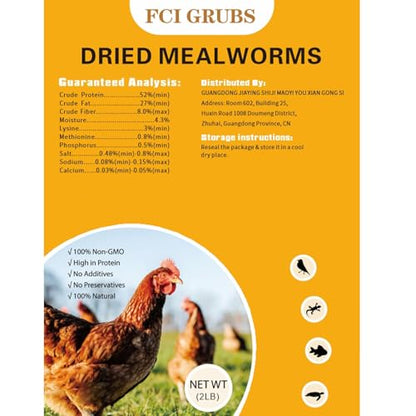 Dried Mealworms 2LB-High Protein Chicken Feed,More Protein,No Additives,Premium Organic Non-GMO,Rich in Protein Meal Worms for Chickens,Wild Birds,Laying Hens,Turkeys-Nutrient-Rich Mealworms - size: 2 Pound (Pack of 1)