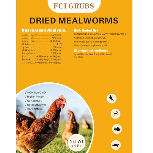 Dried Mealworms 2LB-High Protein Chicken Feed,More Protein,No Additives,Premium Organic Non-GMO,Rich in Protein Meal Worms for Chickens,Wild Birds,Laying Hens,Turkeys-Nutrient-Rich Mealworms - size: 2 Pound (Pack of 1)