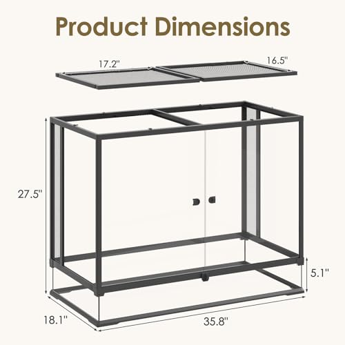 Erinnyees 74 Gallon Tall Reptile Terrarium, Large Vertical Reptile Enclosure with Front Opening Doors, Top Screen Ventilation, Raised Base and Cable Port for Crested Geckos, Anoles and Tree Frogs - size: 74 Gallon