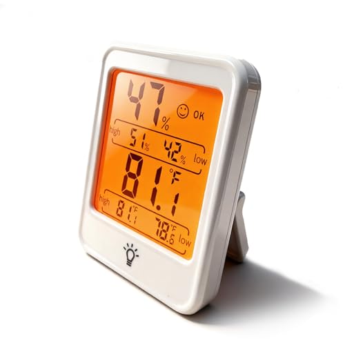 Thermometer and Hygrometer,Indoor Temperature and Humidity Monitor,Bracket & Back Suction for Greenhouse,Terrarium, Incubator,with Backlit,Highest & Lowest Records