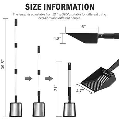 PUPTECK Metal Cat Litter Scoop Adjustable Long Handle Stainless Steel | Fast Sifting Chicken Poop Scooper Coop Accessories, Heavy Duty & Non-Stick Kitty Litter Sifter with Deep Shovel - size: 21"-40"(Adjust by rotating)