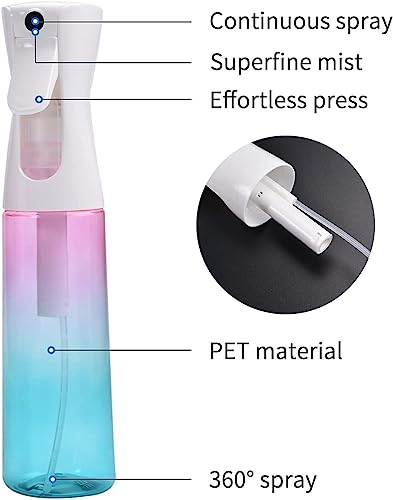 (2 Packs) Hair Spray Bottles, Continuous Water Mister Spray Bottle Empty for Hairstyling, Skin Care, Cleaning and Plant Spraying, 300ml/ 10 Oz (ORANGE+BLUE) - color: Orange,Skin
