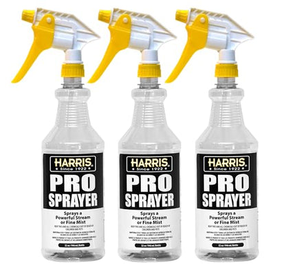HARRIS Professional Spray Bottle 32oz (3-Pack), All-Purpose for Cleaning and Plants with Clear Finish, Pressurized Sprayer, Adjustable Nozzle and Measurements
