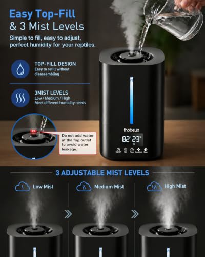 1.32 Gal / 5L Reptile Fogger Humidifier with Dual Hose, Remote Control, Humidity Sensor & Auto Humidity Control, Terrarium Mister for Reptiles, Amphibians, Plants, Grow Tent & Greenhouse