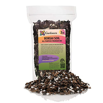 Premium Bonsai Soil All Purpose Fast Draining Mix - Pumice, Lava, Calcined Clay and Pine Bark Potting Pre Mixed Bonsai Plant Soil Mixture by GARDENERA- Made in USA - (2 Quart Bag) - color: BONSAI POTTING MIX, size: 2 Quart