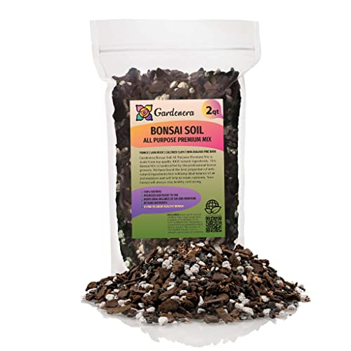 Premium Bonsai Soil All Purpose Fast Draining Mix - Pumice, Lava, Calcined Clay and Pine Bark Potting Pre Mixed Bonsai Plant Soil Mixture by GARDENERA- Made in USA - (2 Quart Bag) - color: BONSAI POTTING MIX, size: 2 Quart