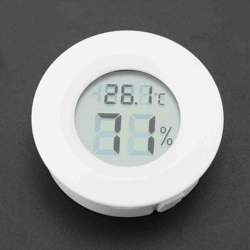 Mini Round Digital LCD Thermometer Hygrometer Portable DesignTemperature Humidity Monitor for Reptile Terrarium(White) - color: White