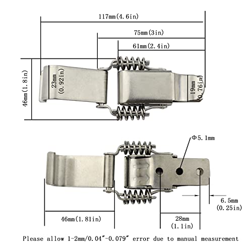 NRC&XRC Stainless Steel All in one Double Spring Locking Latch hasps Chest Toggle Catch Clasp Furniture Hardware Accessories w/Screws (2, L), DK 7789L-2 - size: Large