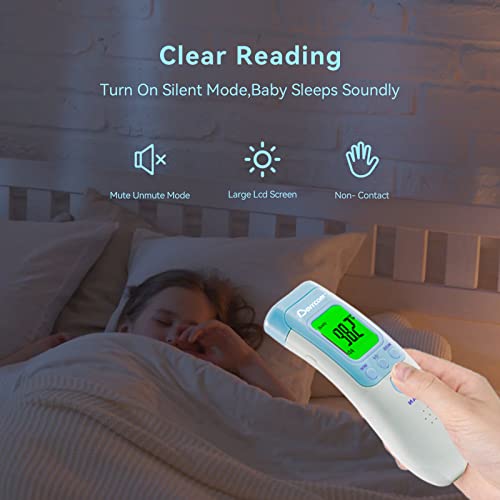 Berrcom Infrared Forehead Thermometer for Adults and Kids | Non-contact digital thermometer with fever alert, LCD, touchless for home, fast & accurate - color: Light Blue