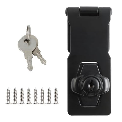 Alise Keyed Hasp Lock,4 Inch Safety Packlock Clasp Hasps Latch,Black Door Hinge Lock with Keys Keyed Locking Hasps for Cabinet,Closet,Drawer, Barn,Fence,Garage Doors | Heavy Duty Hasp Lock ,Attic Door Latch,Black Door Lock with Keys for Storage Cabinet,Cl