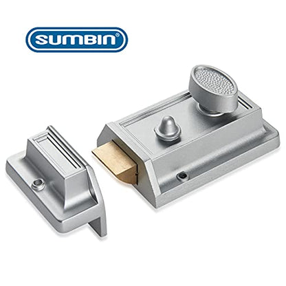 Night Latch Deadbolt Rim Lock,Antique Locks with Keys for Front Door in Silver Finish - color: Silver