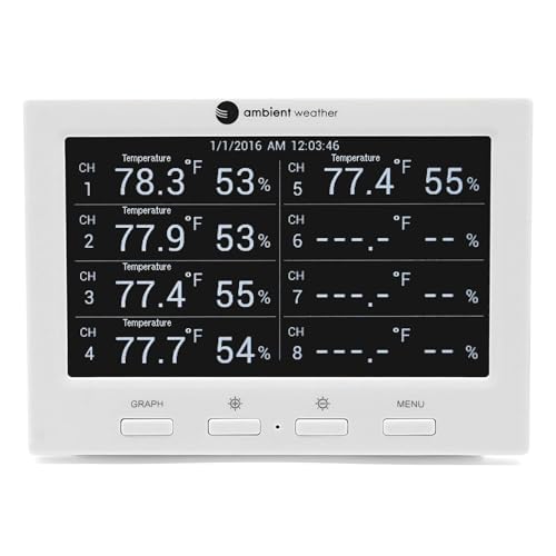 Ambient Weather WS-3000-X3 Thermo-Hygrometer Monitor w/ 3 Remote Sensors | Logging, Graphing, Alarming, Radio Controlled Clock - size: 1 Console / 3 Sensors