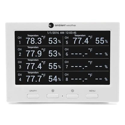Ambient Weather WS-3000-X3 Thermo-Hygrometer Monitor w/ 3 Remote Sensors | Logging, Graphing, Alarming, Radio Controlled Clock - size: 1 Console / 3 Sensors