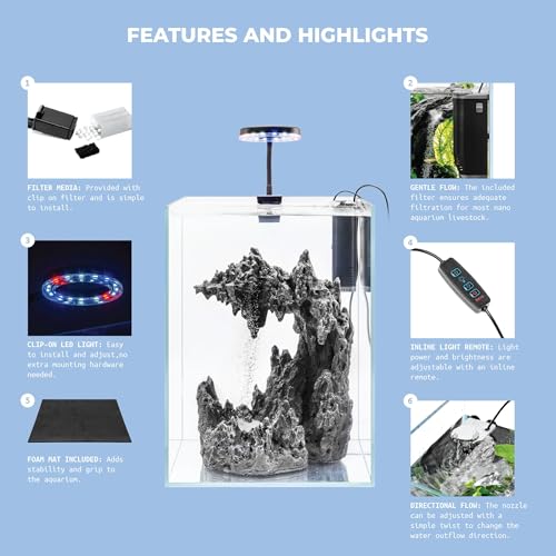 Sand Waterfall Tank Kit - Silent Operation Falling Sand Fish Tank w/LED Light and Self Cleaning Filtration - Desktop Rimless Starter Aquarium Kit, Just Add Plants - 9.51GAL | 36L (C1) - size: C1 (30CM)