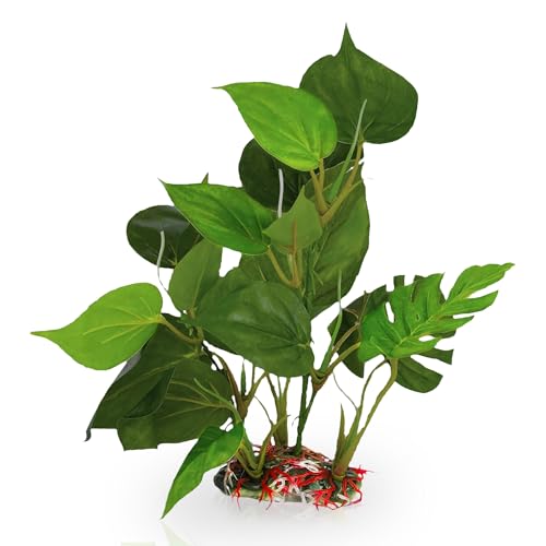 SunGrow Plastic Leaf Plant, Heavy-Duty Ceramic Base, Hiding Spot for Fish, Betta, Angelfish, Gold Fish, Frog, Python, Reptiles, Amphibians (10 Inches, 1 Count) - size: 10 Inches