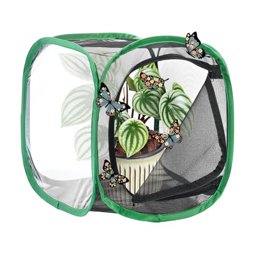 M METERXITY Butterfly Habitat Cage Terrarium, Outdoor Collapsible Mesh Pop-up with Zipper Protection for Breeding Butterfly/Ladybug, Mesh Plant Enclosure [Black with Green, 12 x 12 x 12 Inch] - color: Black With Green